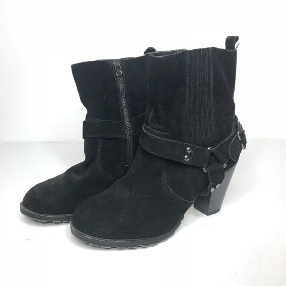 Eddie Bauer Sz 8 Black Leather Zip Ankle Bootie - Picture 1 of 7